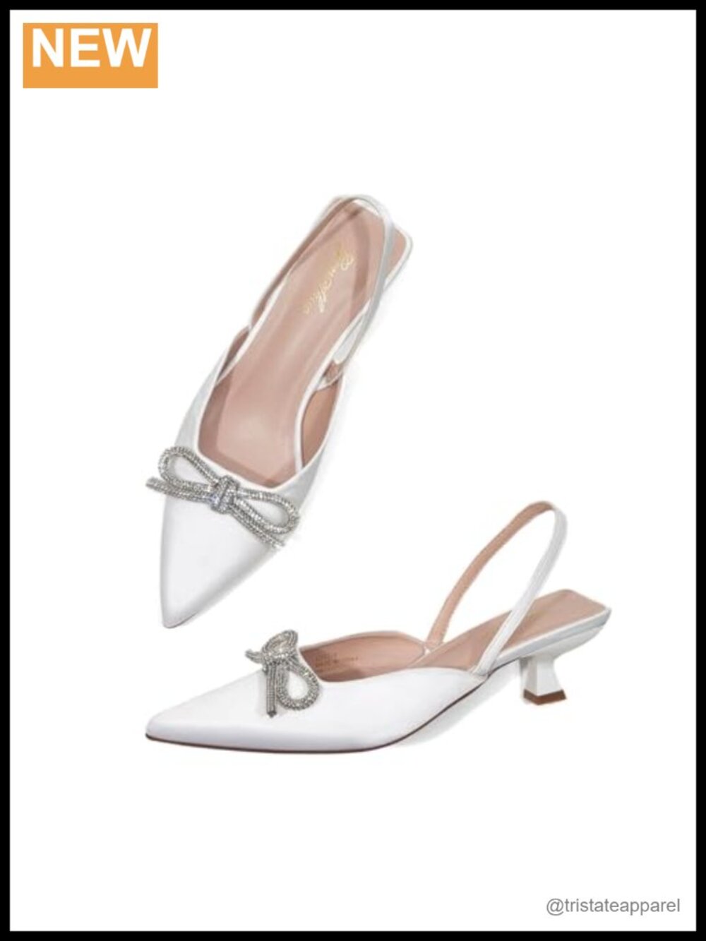 Rhinestone Bow Slingback Kitten Heels Pointed Toe Satin Pumps